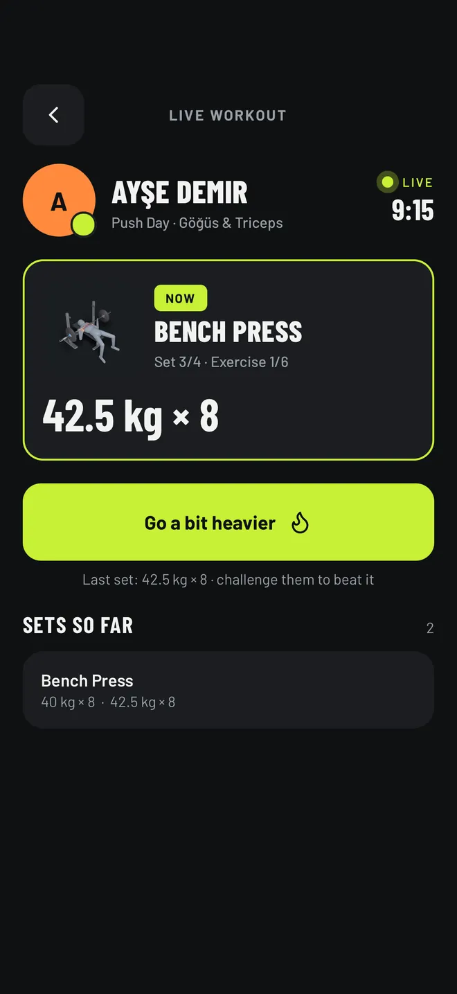 Following a friend's bench press live