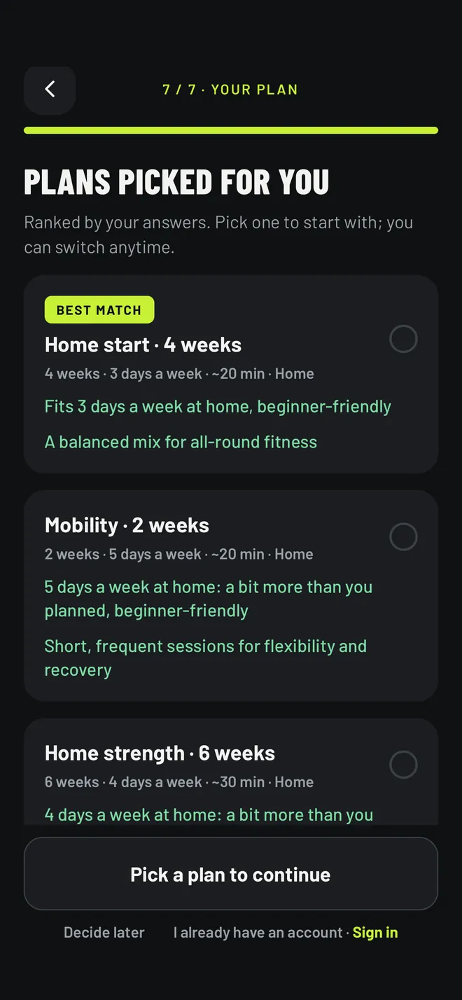 Plans picked for you from your answers