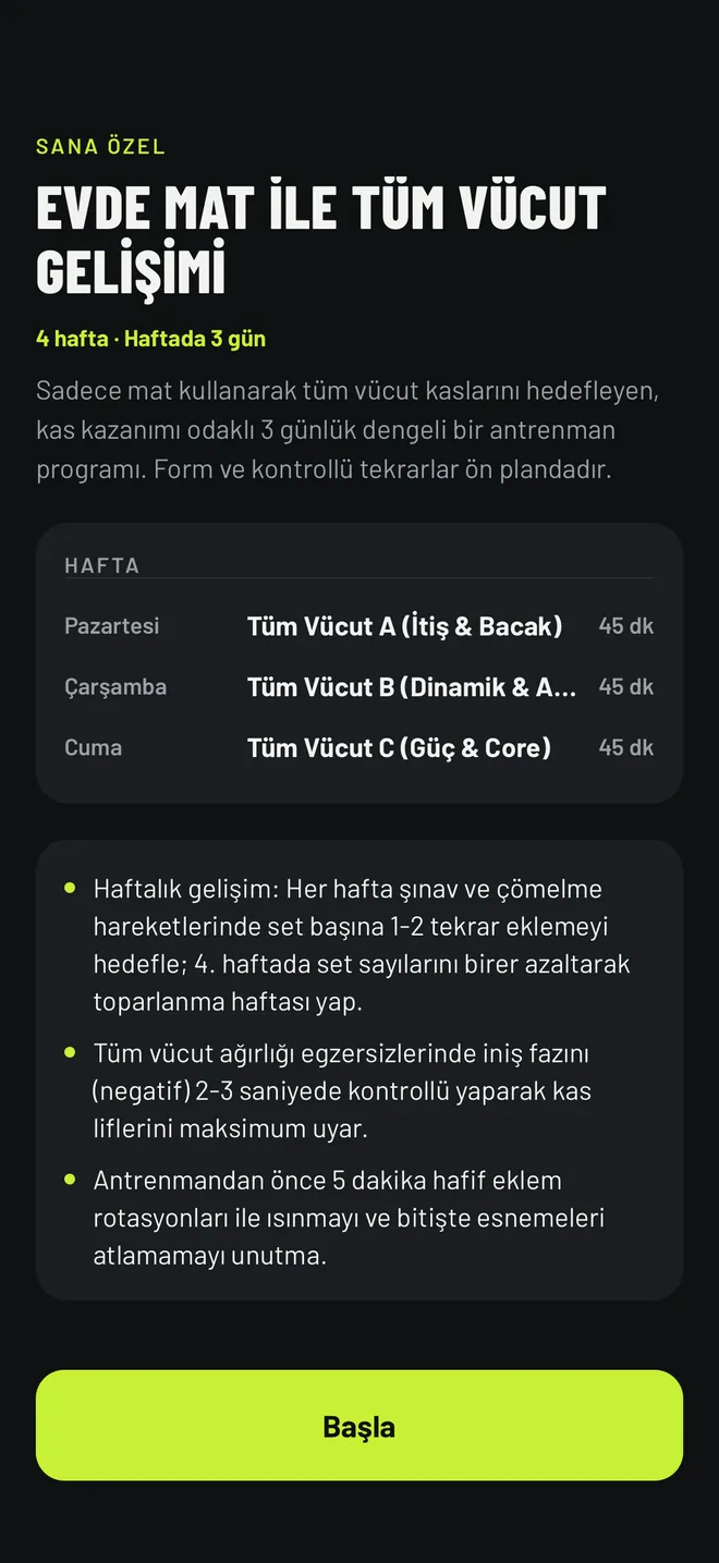 AI'ın hazırladığı ev programı önizlemesi